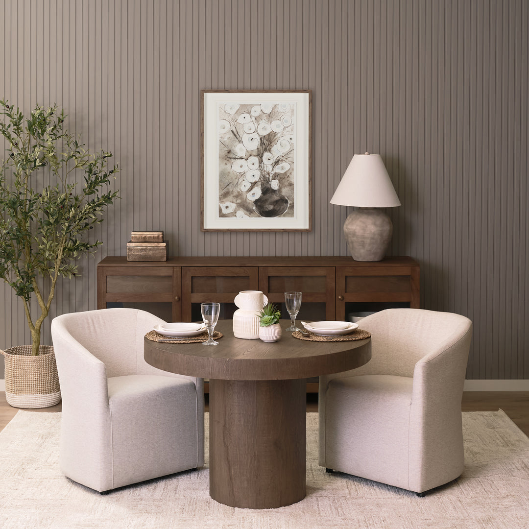Lyonne 42" Round Medium Brown Oak Wood Pedestal Dining Table