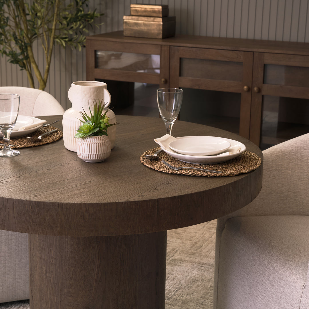 Lyonne 42" Round Medium Brown Oak Wood Pedestal Dining Table