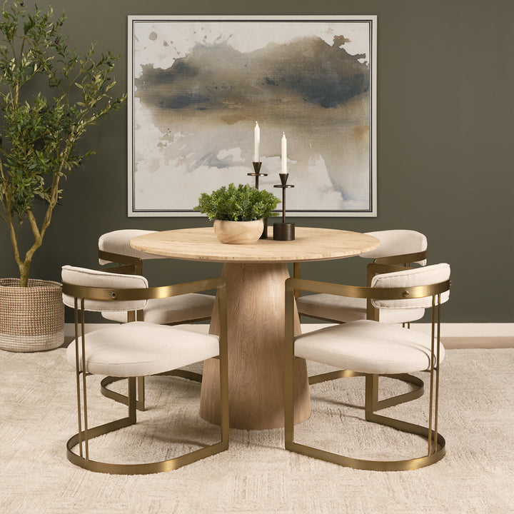 Allyson 42" Light Wood Base w/ Travertine Top Dining Table