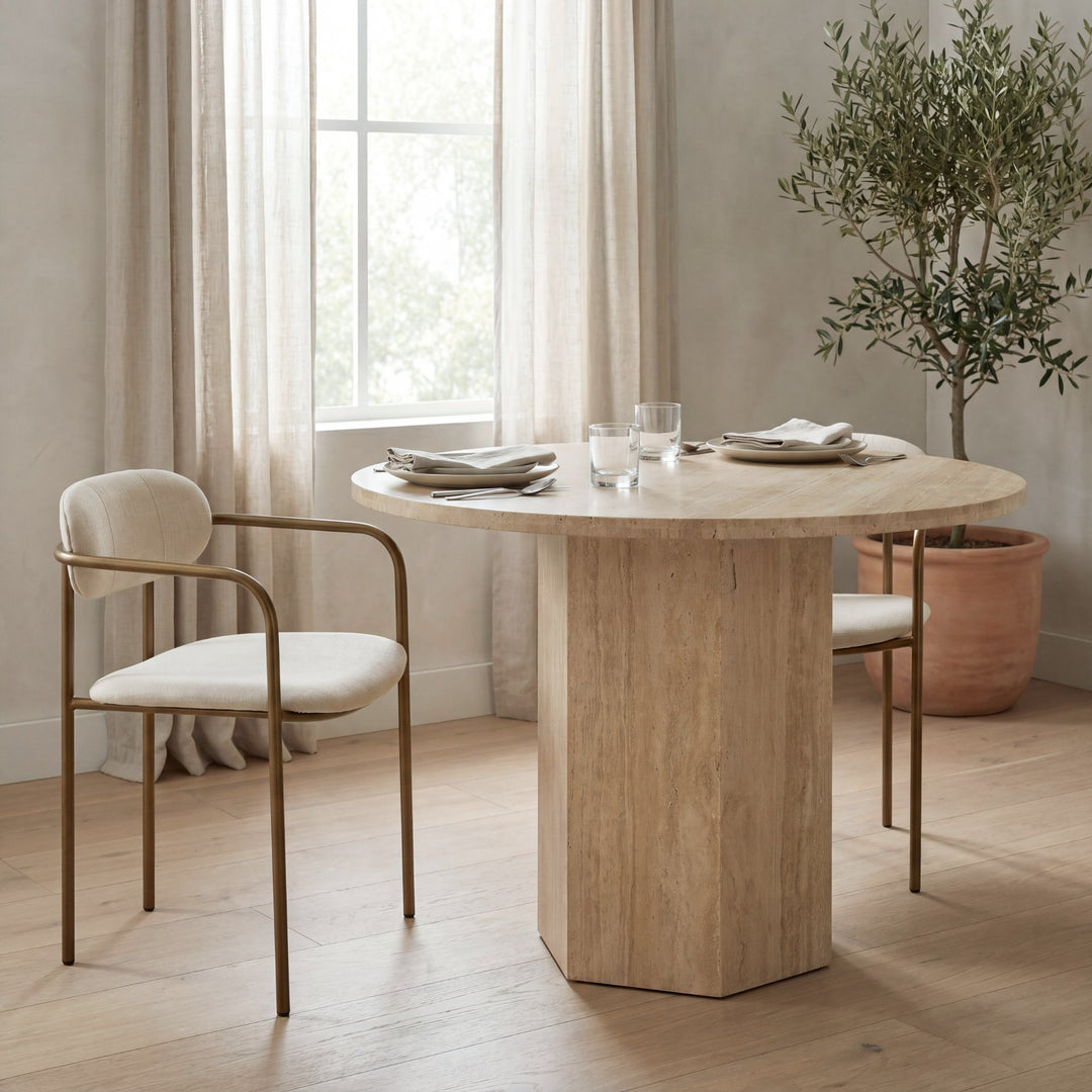 Parker I Cream Fabric Seat Gold Metal Frame Dining Chair