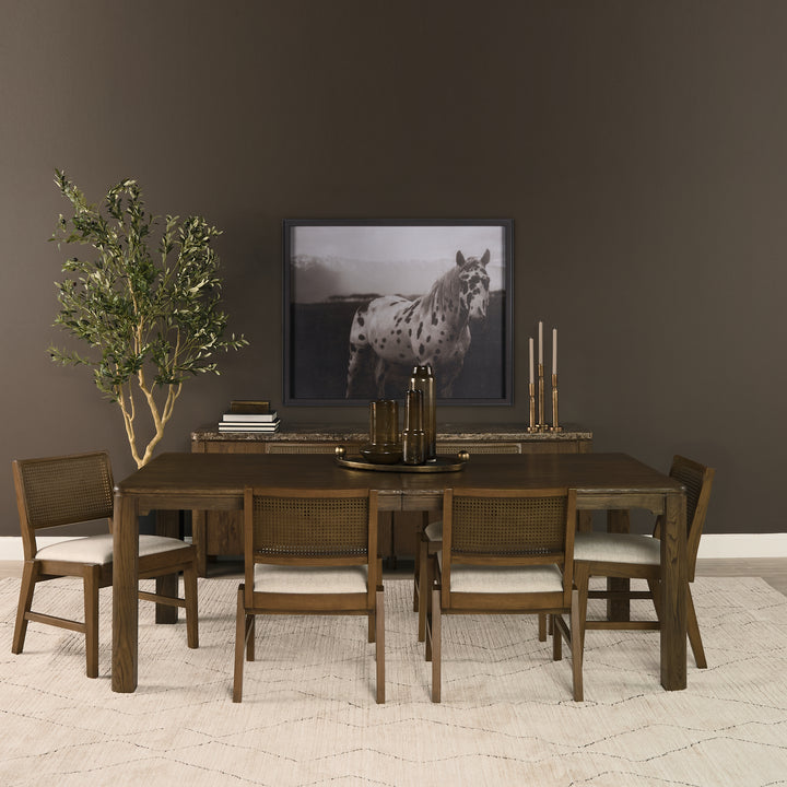 Reid Framed Brown Cane Cream Fabric Dining Chair