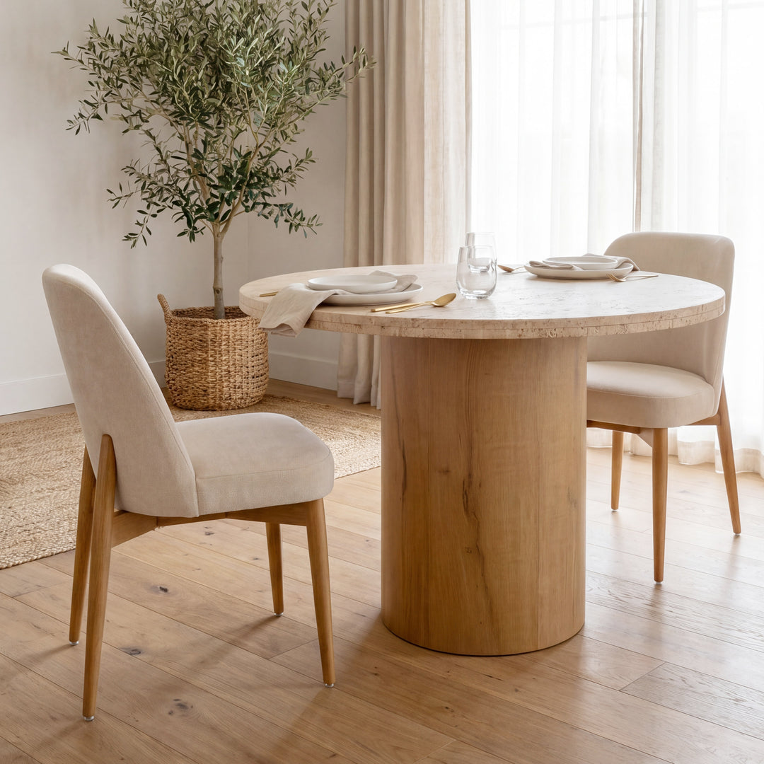 Abbie Curved Back Oatmeal Fabric Dining Side Chair