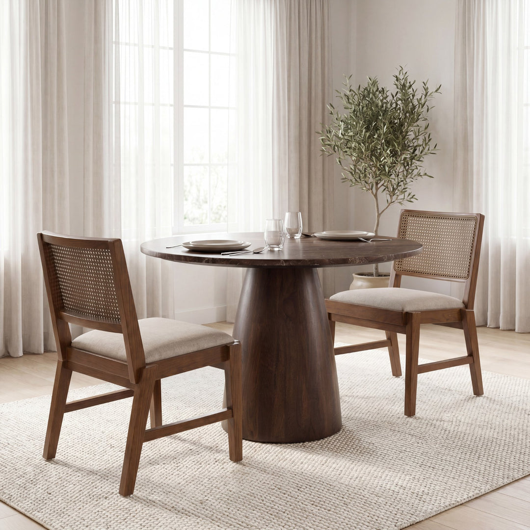 Reid Framed Black Cane Black Leather Dining Chair