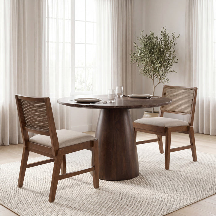 Reid Framed Black Cane Black Leather Dining Chair