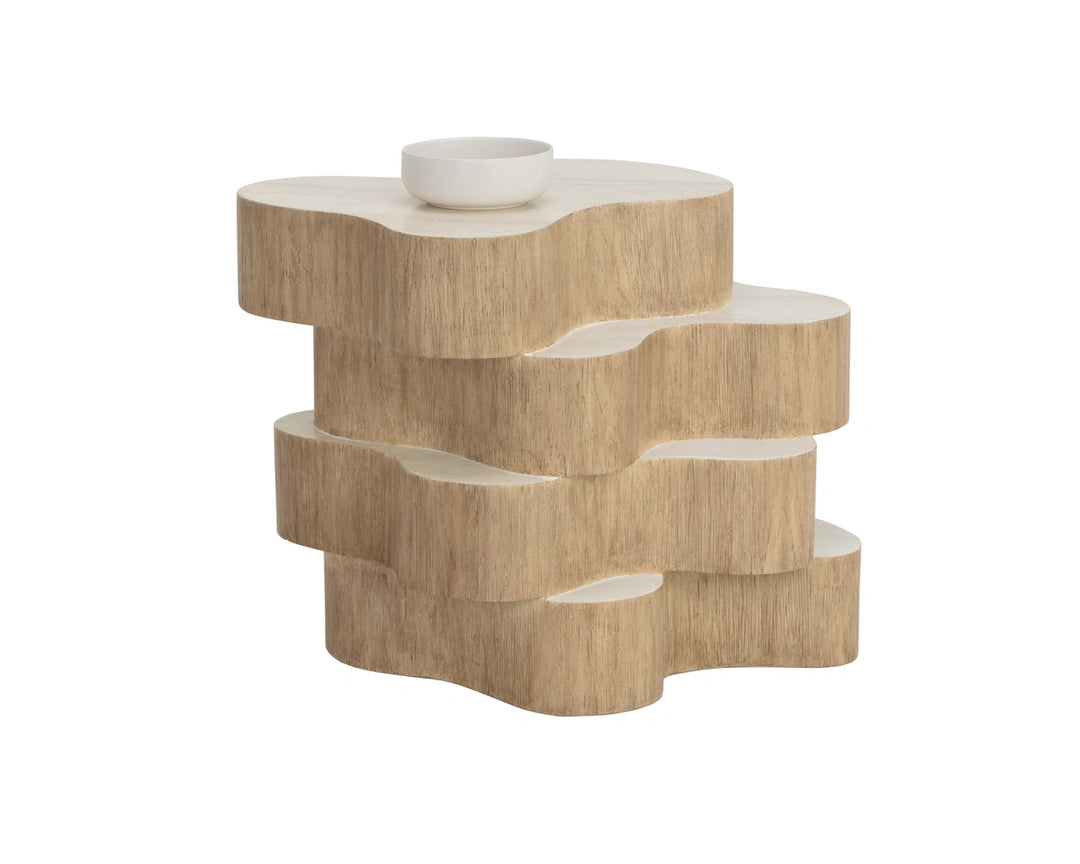 Geddes Side Table - Travertine Look - Cream