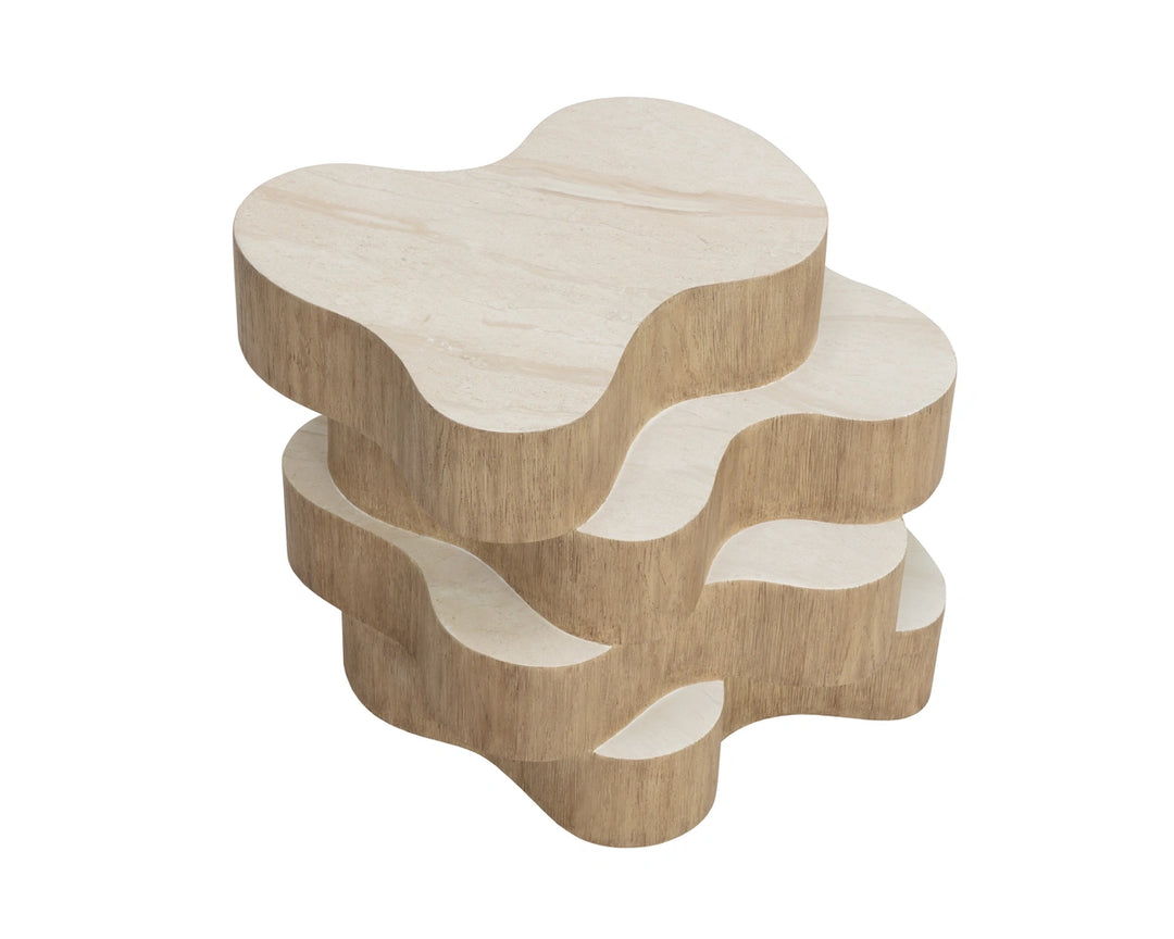Geddes Side Table - Travertine Look - Cream