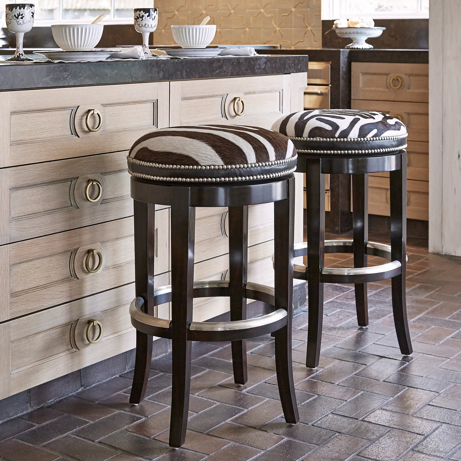 Ambella Home Zebrano Swivel Backless Counter Stool BAR STOOLS + COUNTER STOOLS