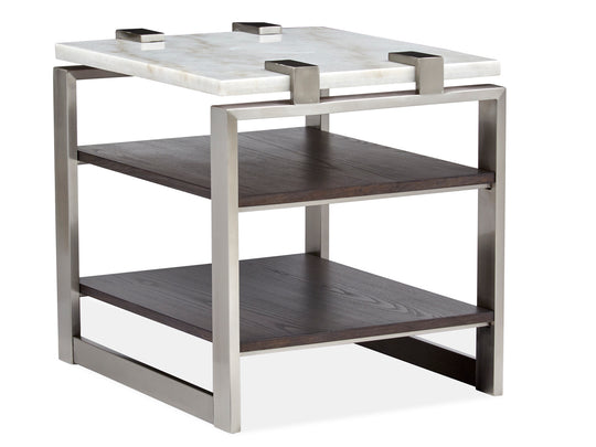 Paradox Pearl White And Roasted Almond And Brushed Platinum Rectangular End Table - T4852-03