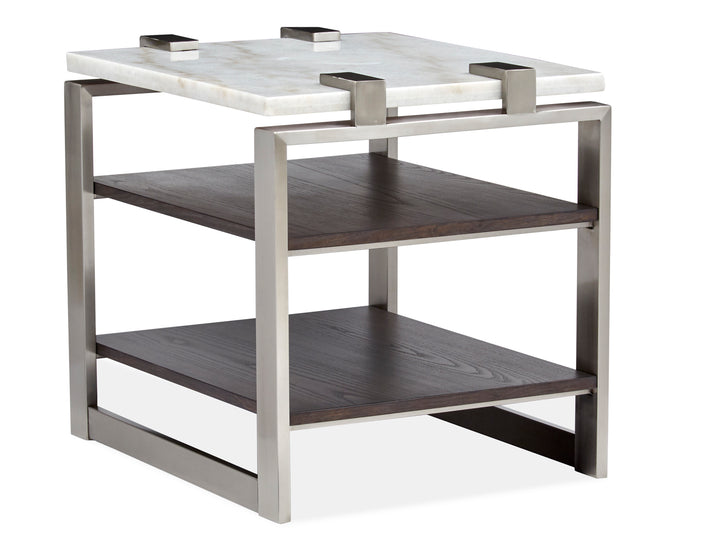 Paradox Pearl White And Roasted Almond And Brushed Platinum Rectangular End Table - T4852-03