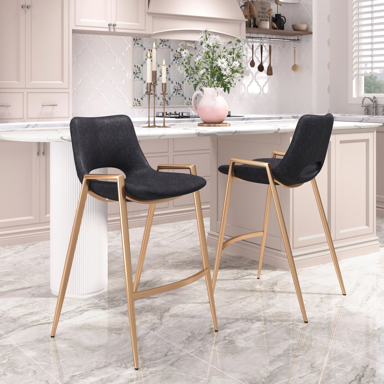 Zuo Desi Counter Stool (Set of 2) Black & Gold BAR STOOLS + COUNTER STOOLS
