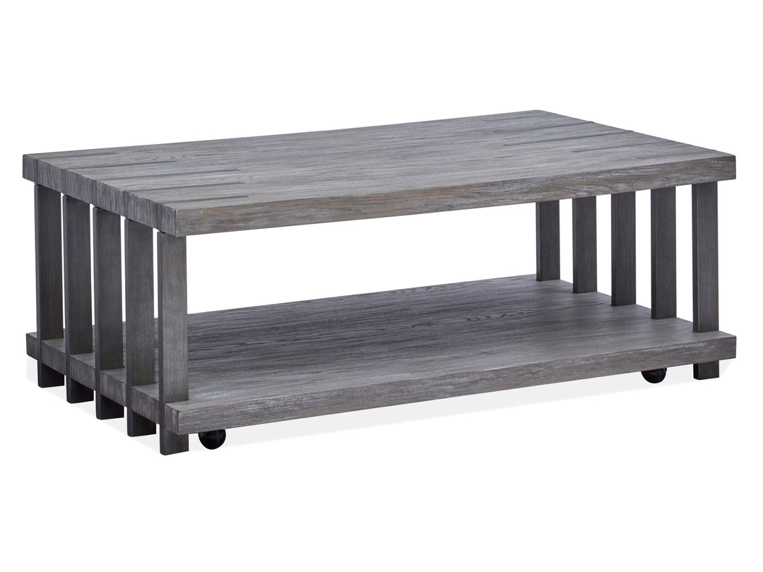 Eldridge Weathered Gravel And Satin Bronze Rectangular Cocktail Table With Casters - T4917-43