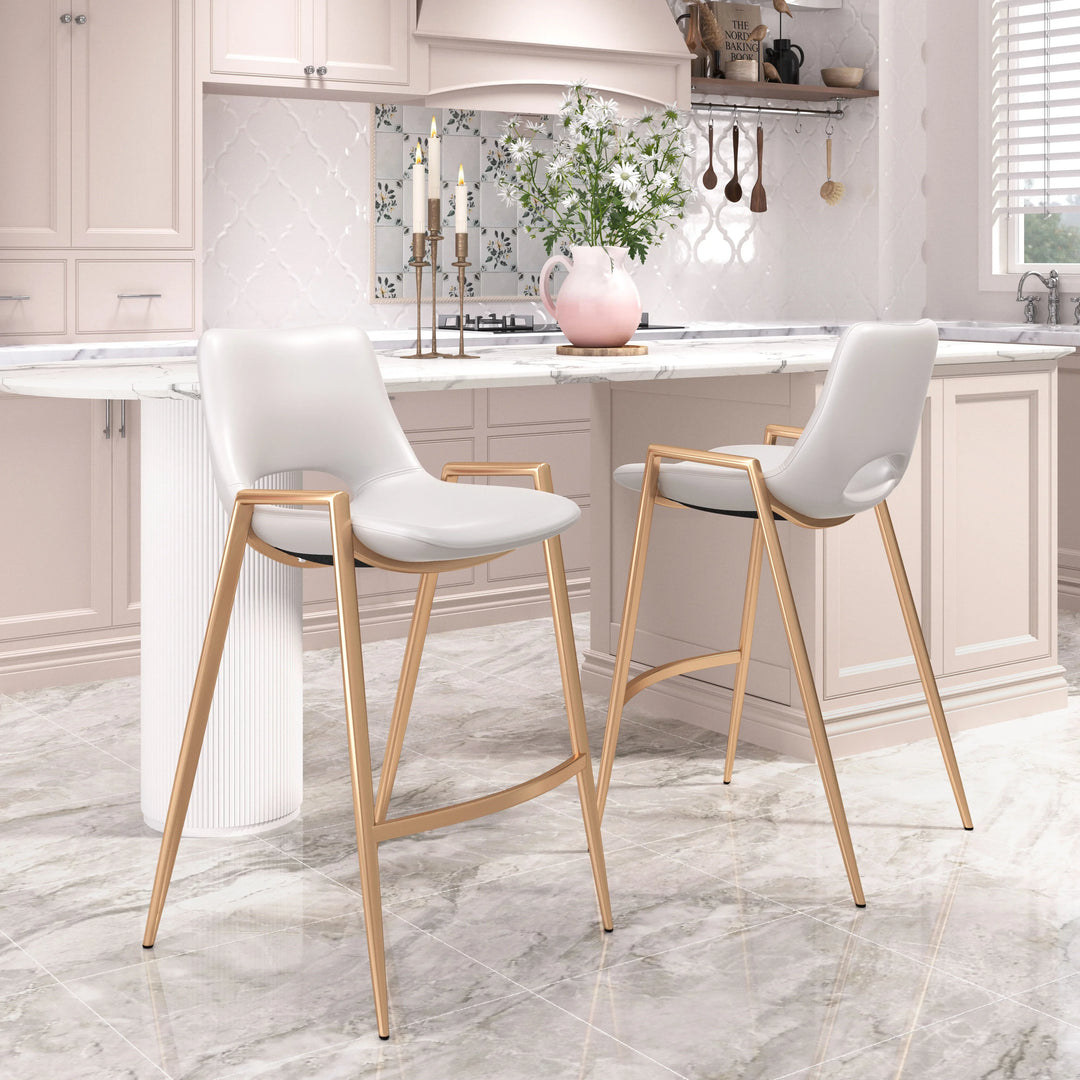 Desi Counter Stool (Set of 2) White & Gold - AmericanHomeFurniture