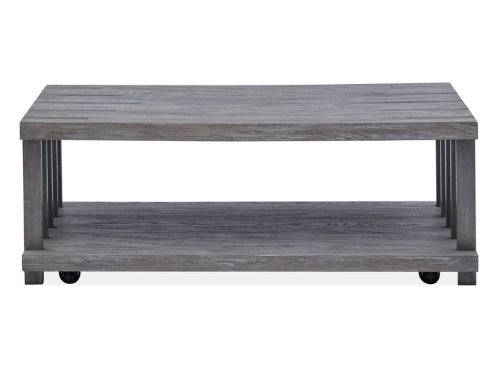 Eldridge Weathered Gravel And Satin Bronze Rectangular Cocktail Table With Casters - T4917-43