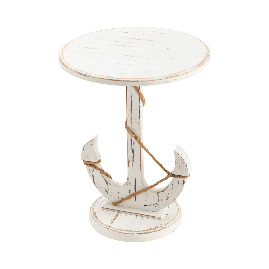 White Anchor Pedestal Accent Table - AmericanHomeFurniture