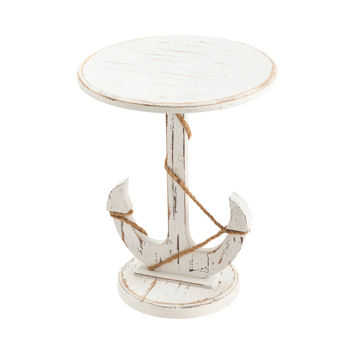 White Anchor Pedestal Accent Table - AmericanHomeFurniture