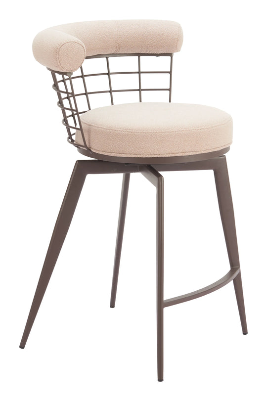 Zuo Saku Swivel Counter Stool Beige & Brown BAR STOOLS + COUNTER STOOLS