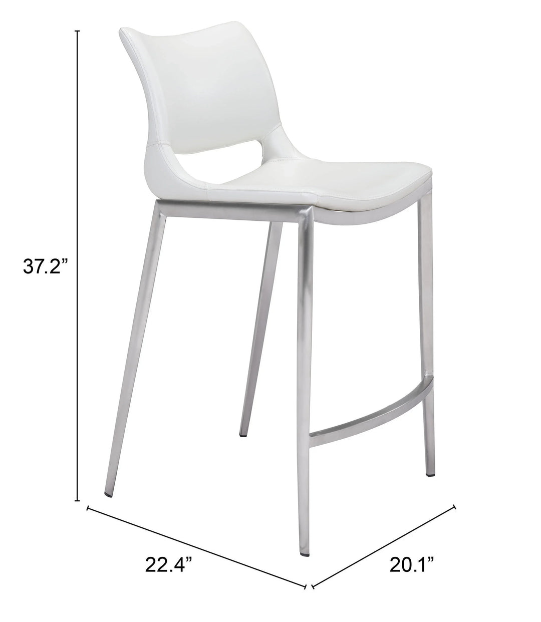 Ace Counter Stool (Set of 2) White & Silver - AmericanHomeFurniture