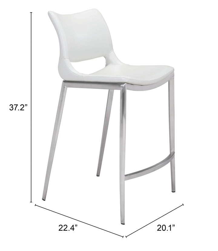 Ace Counter Stool (Set of 2) White & Silver - AmericanHomeFurniture