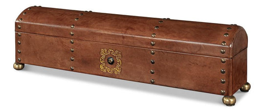 Sarreid Telescope Leather Box W/Tacks DECORATIVE BASKETS + BOXES