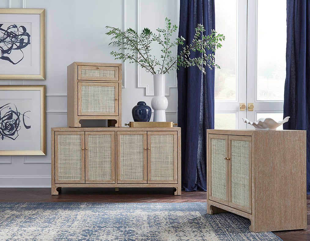 Two Door Cane Cabinet With Brass Hardware In Cerused Oak
 - ALDEN CO