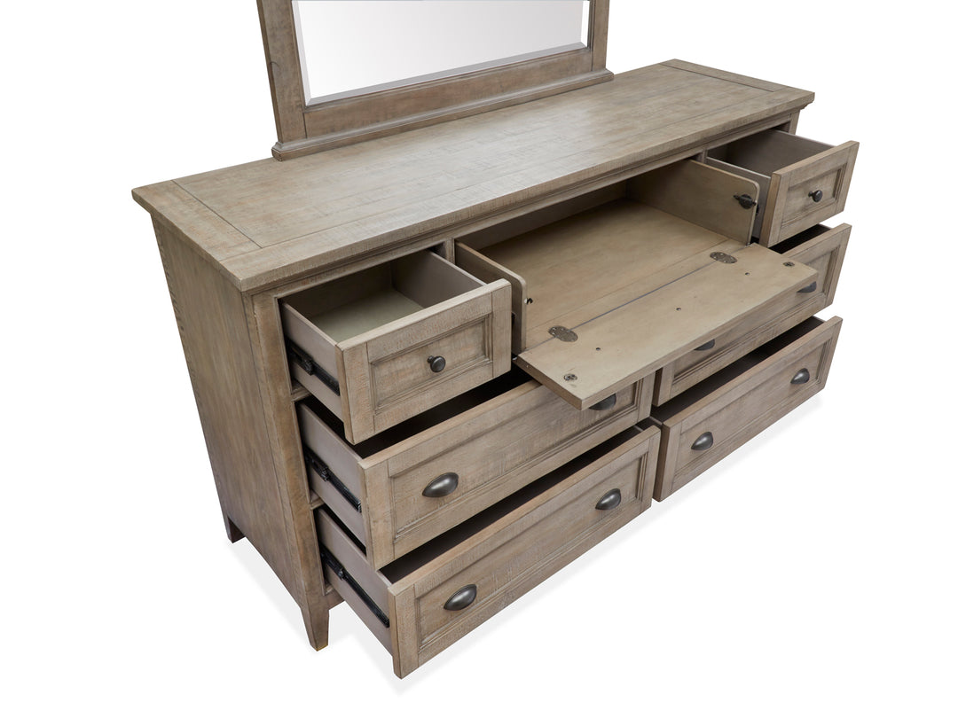 Paxton Place Dovetail Grey Drawer Dresser With Landscape Mirror - B4805-2040