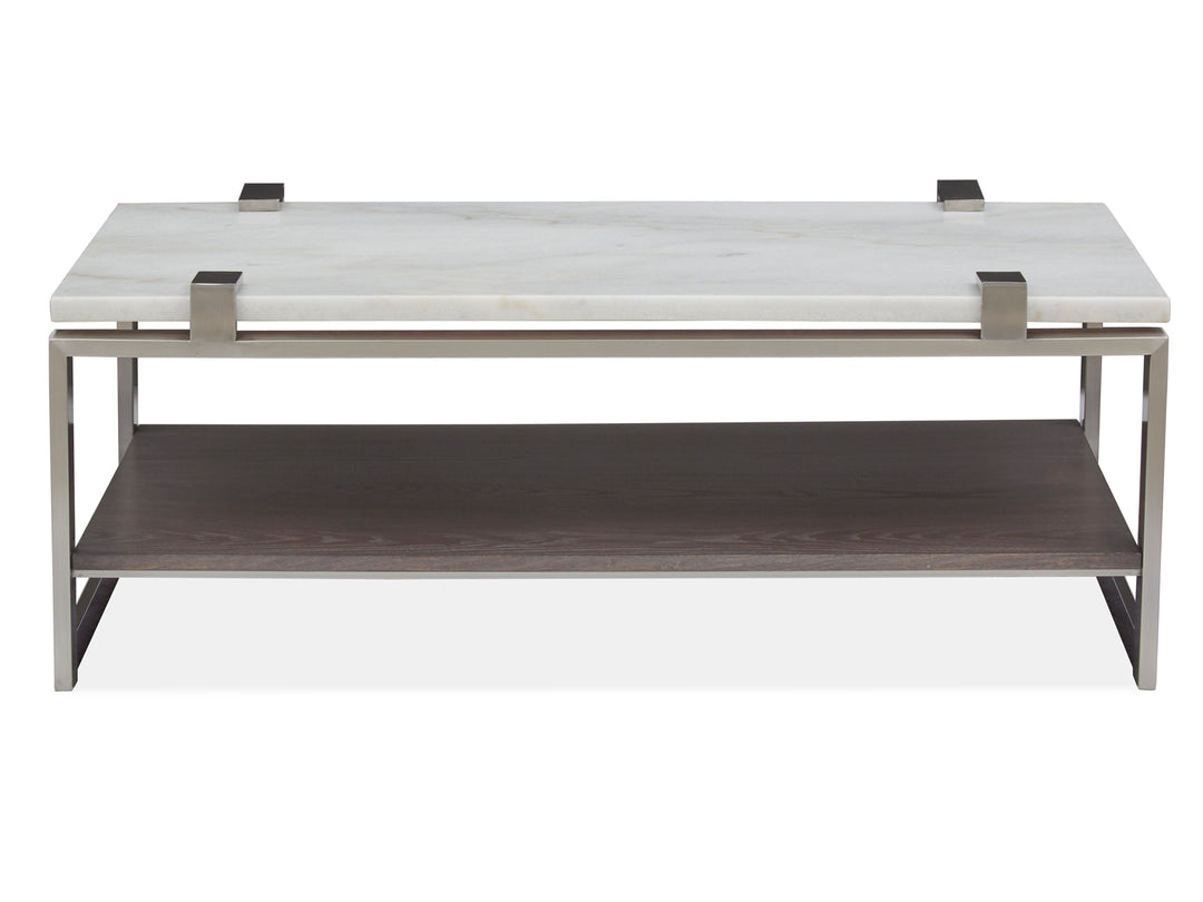 Paradox Pearl White And Roasted Almond And Brushed Platinum Rectangular Cocktail Table - T4852-43