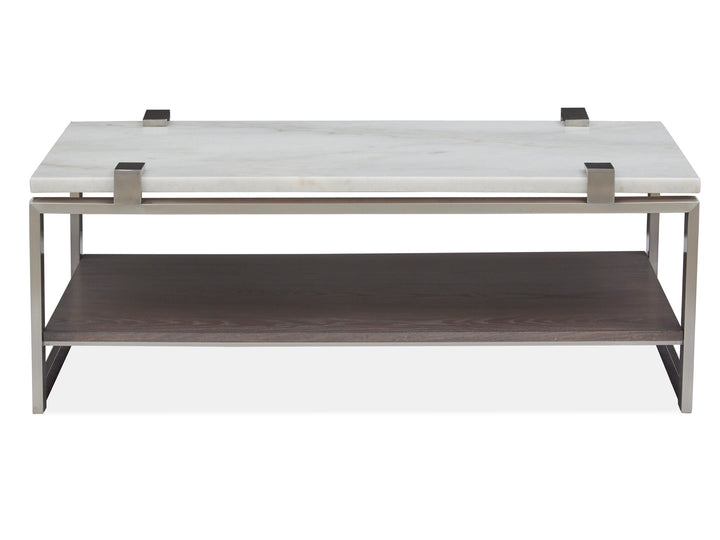 Paradox Pearl White And Roasted Almond And Brushed Platinum Rectangular Cocktail Table - T4852-43
