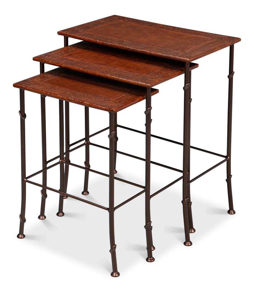 American Home Furniture | Sarreid - Kew Gardens Leather Nesting Tables