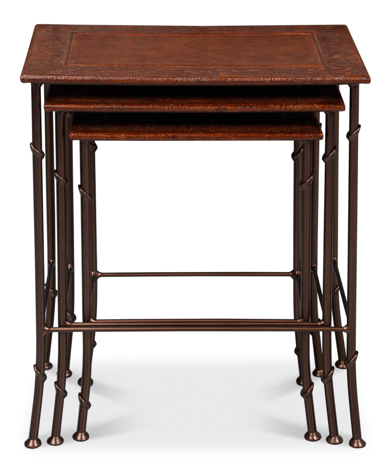 American Home Furniture | Sarreid - Kew Gardens Leather Nesting Tables