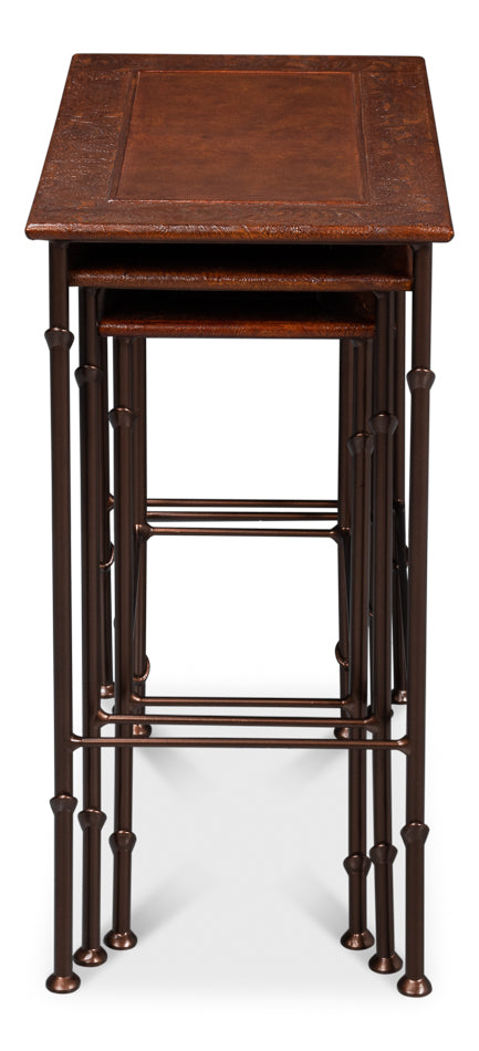 American Home Furniture | Sarreid - Kew Gardens Leather Nesting Tables