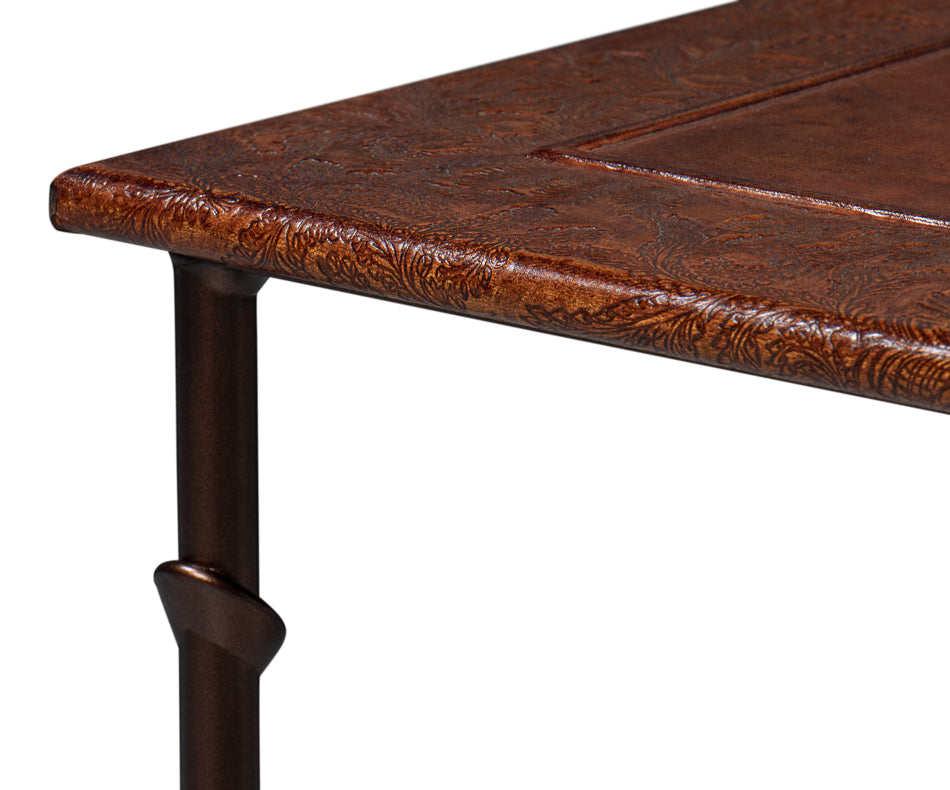 American Home Furniture | Sarreid - Kew Gardens Leather Nesting Tables