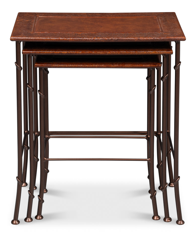 American Home Furniture | Sarreid - Kew Gardens Leather Nesting Tables