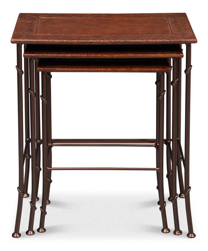 American Home Furniture | Sarreid - Kew Gardens Leather Nesting Tables