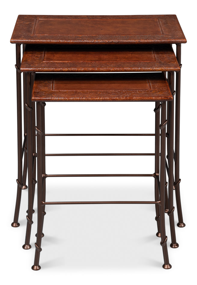 American Home Furniture | Sarreid - Kew Gardens Leather Nesting Tables