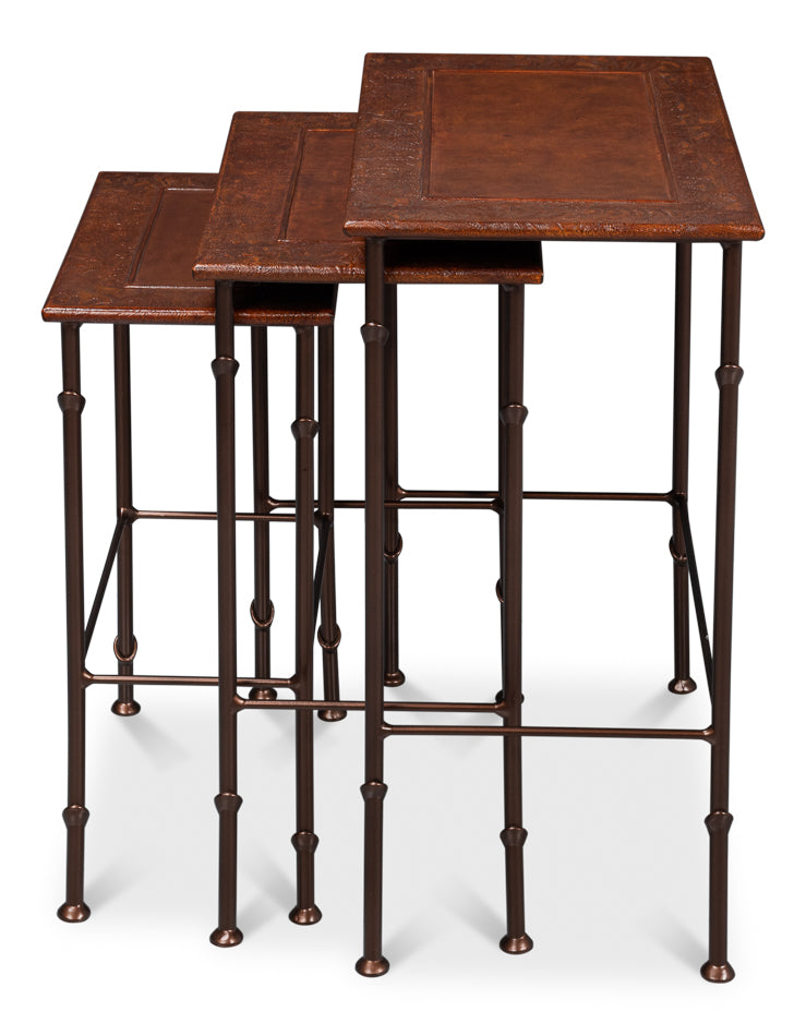 American Home Furniture | Sarreid - Kew Gardens Leather Nesting Tables