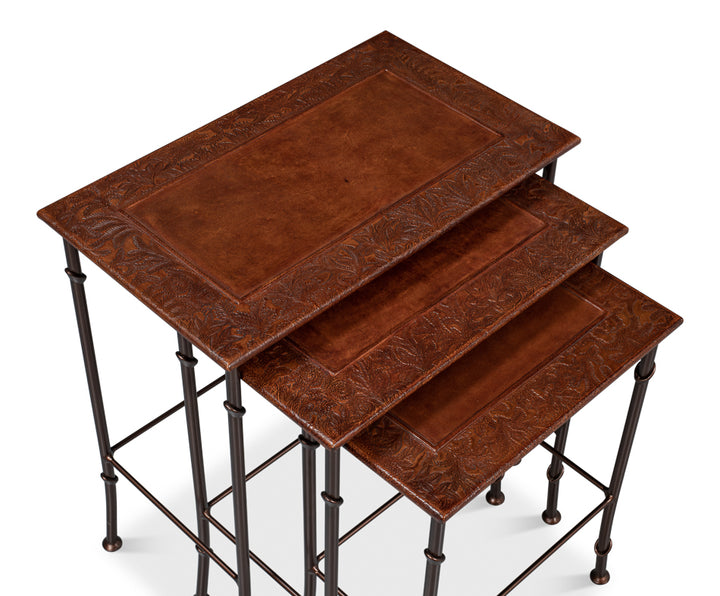 American Home Furniture | Sarreid - Kew Gardens Leather Nesting Tables