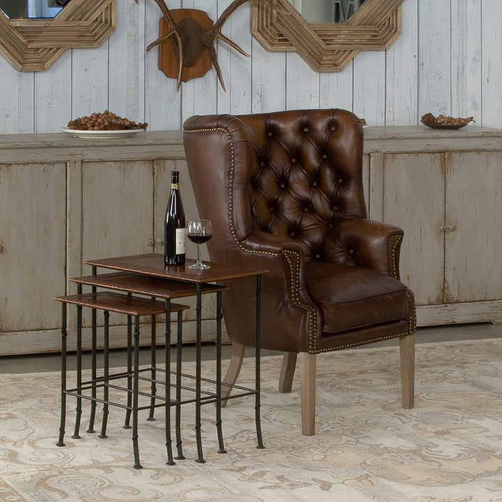 American Home Furniture | Sarreid - Kew Gardens Leather Nesting Tables