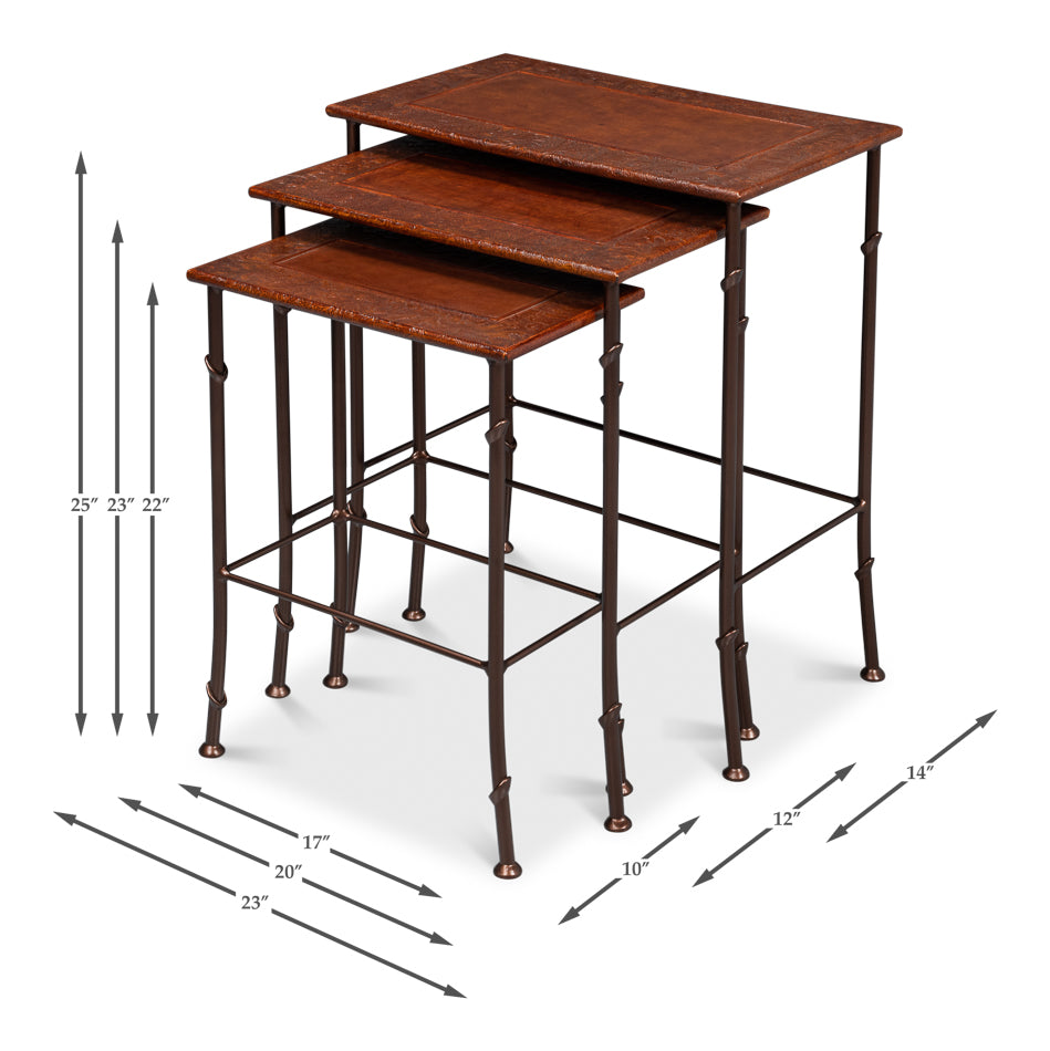 American Home Furniture | Sarreid - Kew Gardens Leather Nesting Tables