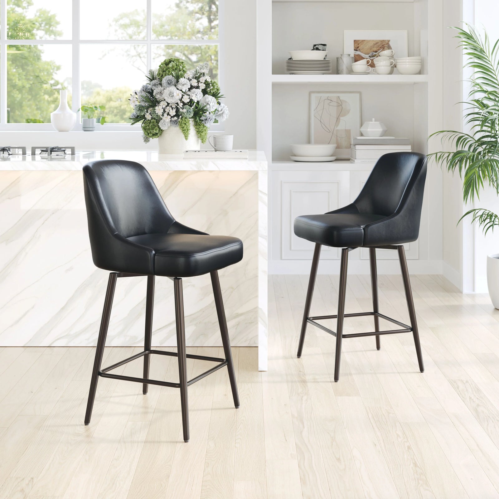 Zuo Keppel Swivel Counter Stool Black & Bronze BAR STOOLS + COUNTER STOOLS