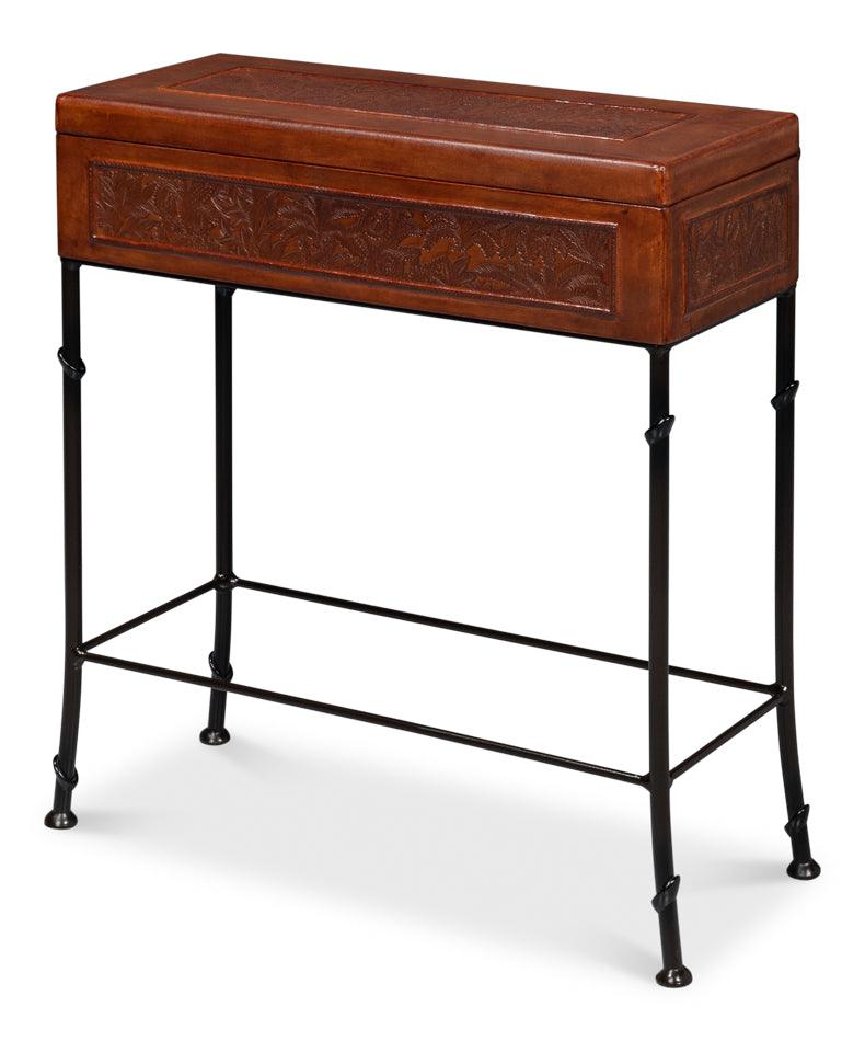 Sarreid Botanical Leather Box On Stand CONSOLE TABLES