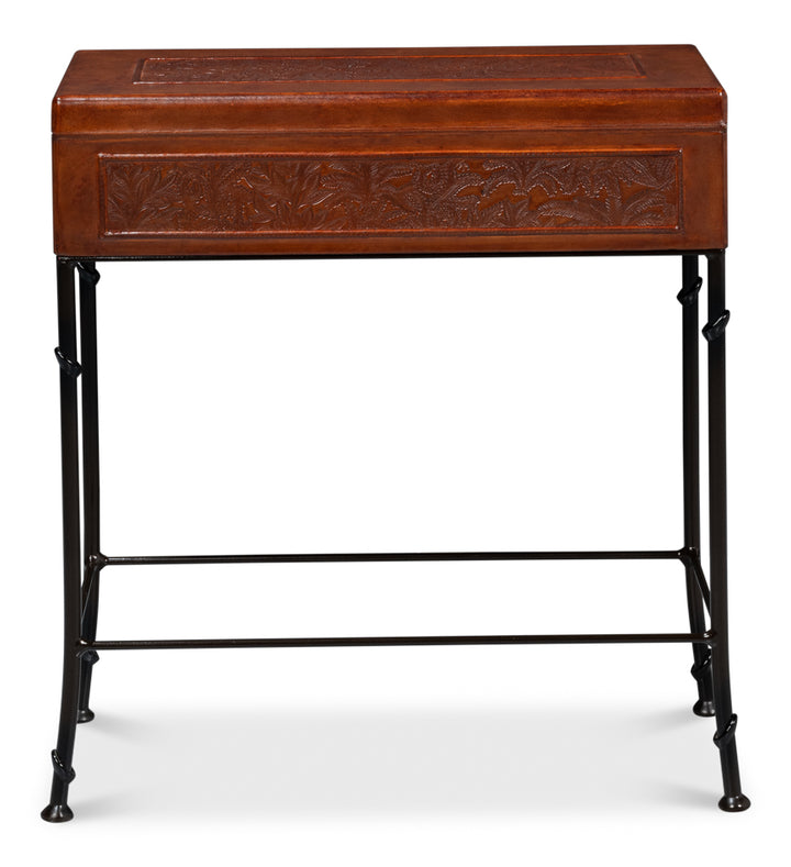 American Home Furniture | Sarreid - Botanical Leather Box On Stand