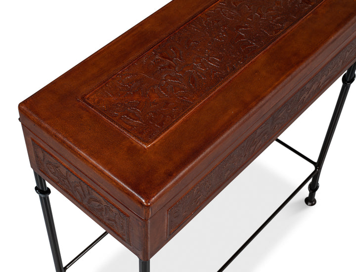 American Home Furniture | Sarreid - Botanical Leather Box On Stand