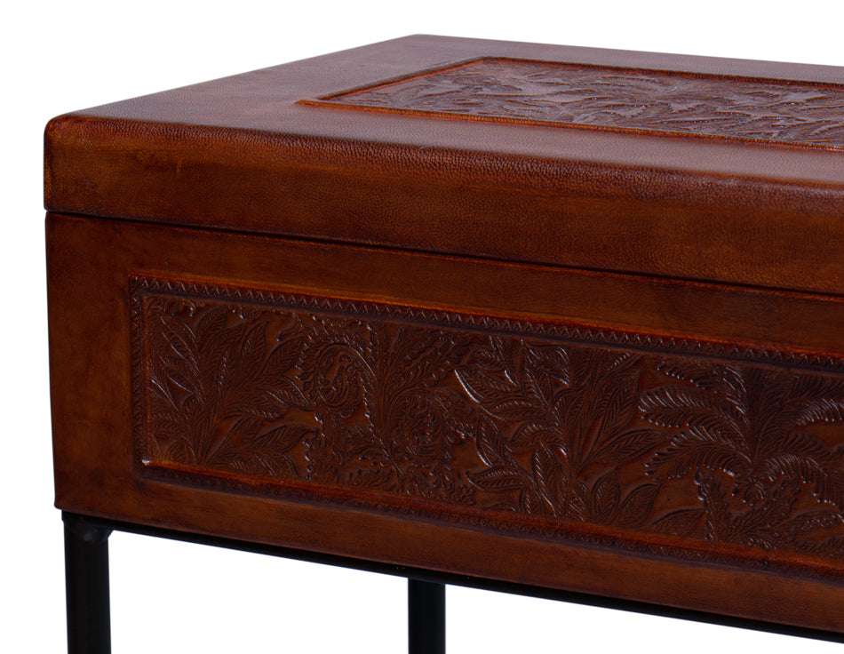 American Home Furniture | Sarreid - Botanical Leather Box On Stand