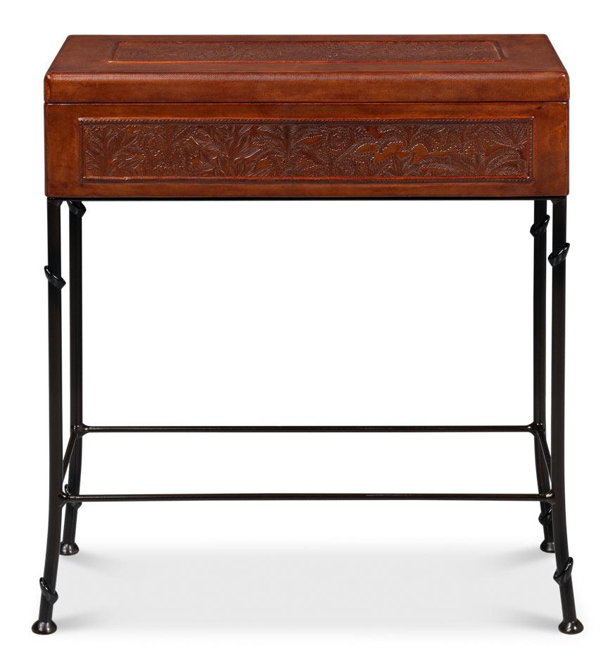 Sarreid Botanical Leather Box On Stand CONSOLE TABLES