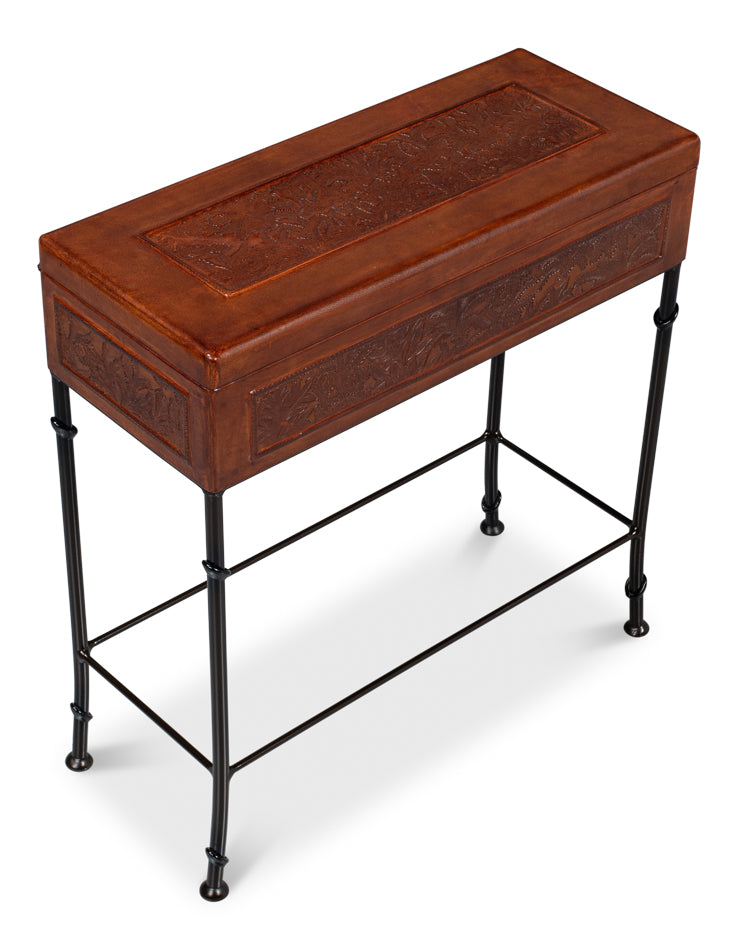 American Home Furniture | Sarreid - Botanical Leather Box On Stand