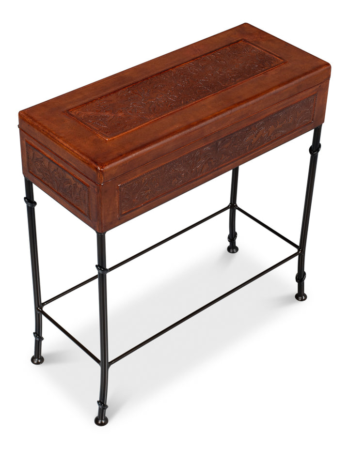 American Home Furniture | Sarreid - Botanical Leather Box On Stand