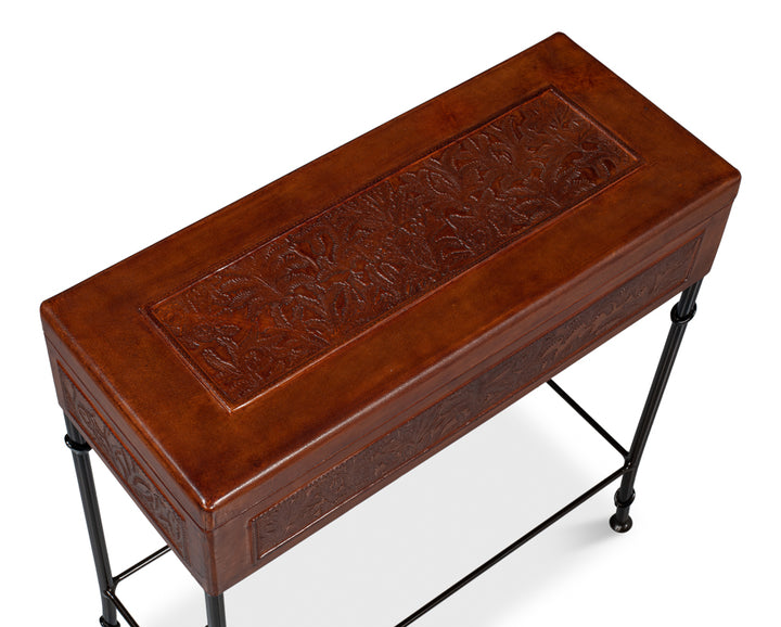 American Home Furniture | Sarreid - Botanical Leather Box On Stand