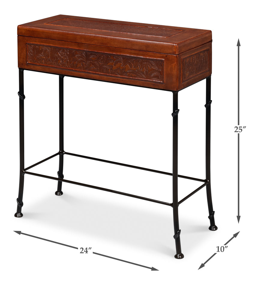 American Home Furniture | Sarreid - Botanical Leather Box On Stand