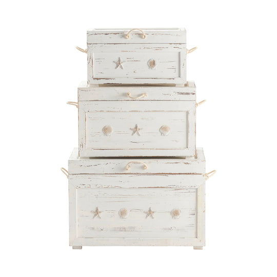 Crestview Collection Whitewashed Wood Trunks DECORATIVE BASKETS + BOXES