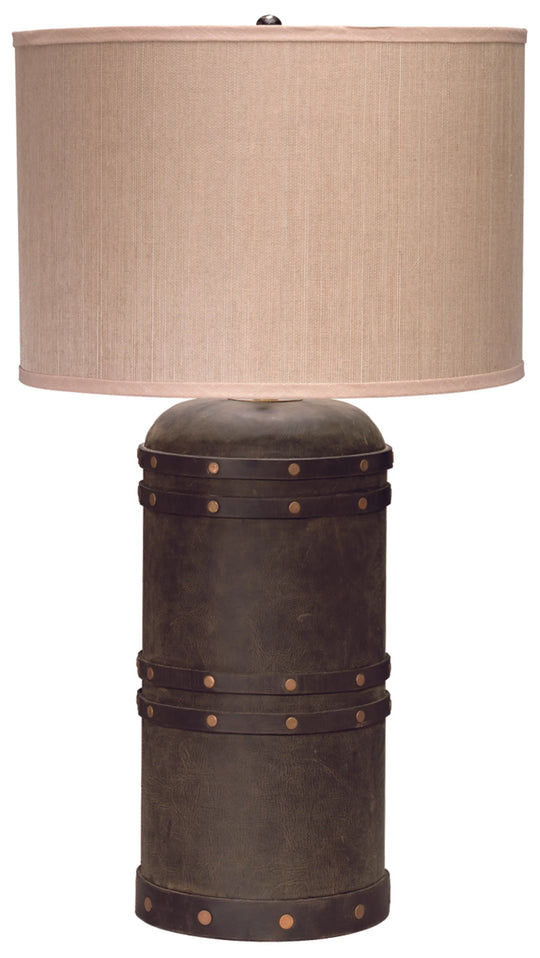 Jamie Young Barrell Leather Table Lamp with Elephant Hemp Shade TABLE LAMPS
